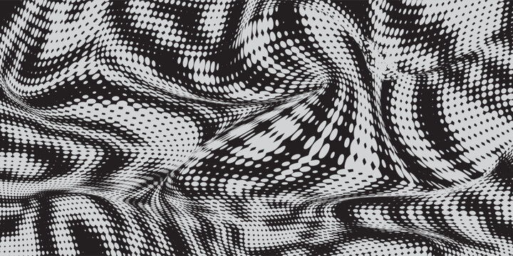 Background with irregular, chaotic dots, points, circle. Abstract monochrome pattern. Black and white color.