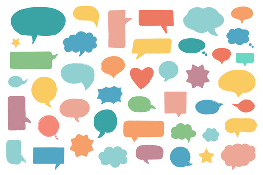 Hand drawn colorful speech bubbles and chat shapes for communication and social media design