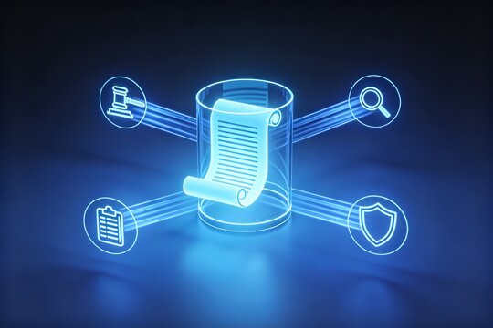 Digital document storage with legal and security icons