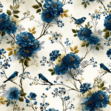 Elegant Blue Floral Pattern Design &ndash; AI Generative
