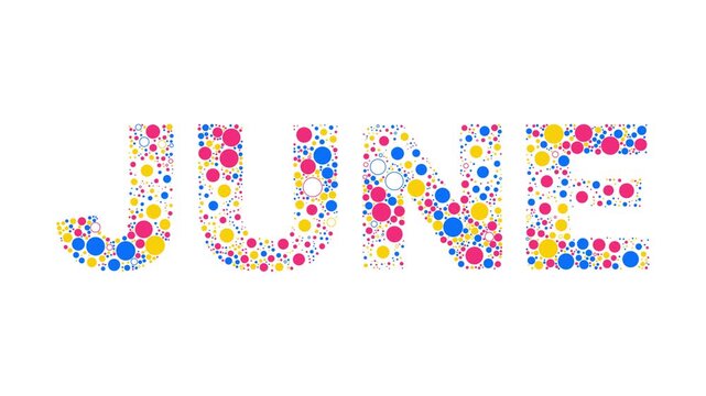 June colorful bubble letters text word animated on white background