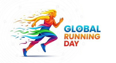 Obraz premium Colorful runner celebrating global running day
