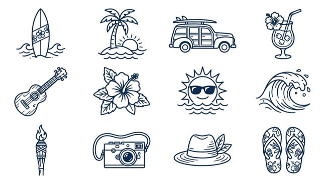 Vintage Tropical and Beach-Themed Icons