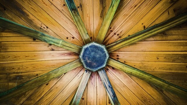 Radial wooden ceiling of a traditional Korean pavilion