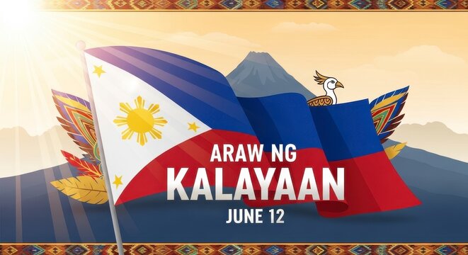Philippine flag with eagle and june 12 independence day text