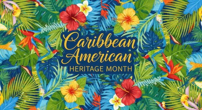 Caribbean american heritage month colorful tropical floral design