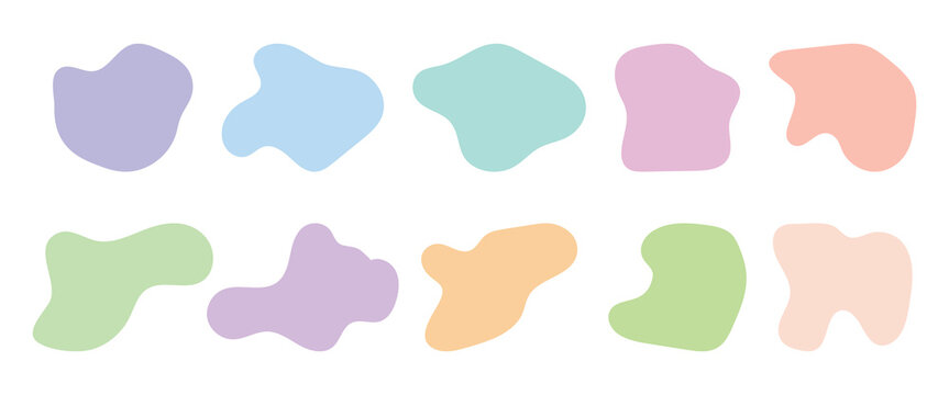 Random shapes. Organic color blobs of irregular shape. Abstract blotch, inkblot and pebble silhouettes, simple liquid amorphous splodge  elements water forms creative minimal bubble stone vector set.
