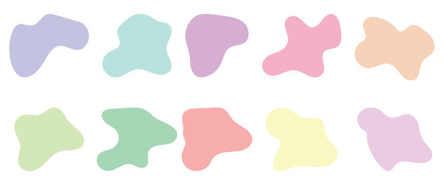 Random shapes. Organic color blobs of irregular shape. Abstract blotch, inkblot and pebble silhouettes, simple liquid amorphous splodge  elements water forms creative minimal bubble stone vector set.
