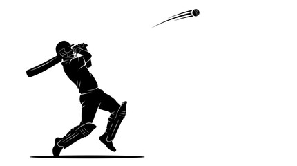 Fototapeta premium Cricket Player Silhouette Swinging Bat at Ball Action Shot Illustration