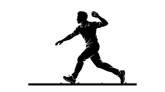 Silhouette of a Cricket Bowler in Action Dynamic Pose Studio Shot Isolated on White Background