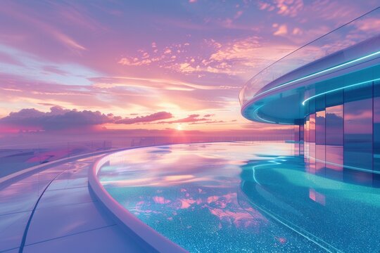 Sunset paints sky in pink and purple hues