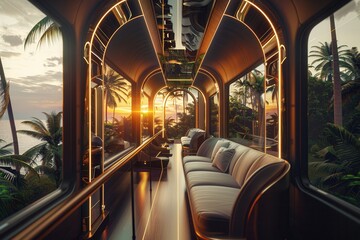 Fototapeta premium Luxury train glides through tropical paradise