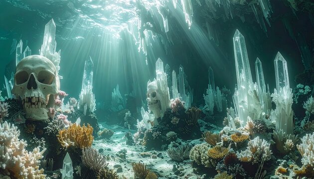 A scuba diver explores a vibrant coral reef teeming with tropical fish in the deep blue water of the Red Sea