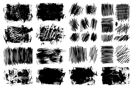 Set of abstract black ink grunge texture brush strokes and lines.