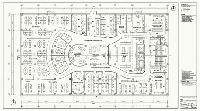 Detailed architectural floor plan of a large corporate office space
