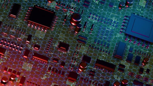 Futuristic Electronic Circuit Board. Technology Concept. Seamless loop 3D Animation