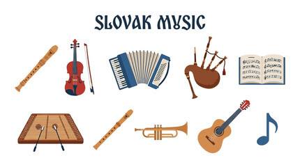 Collection of Slovak Traditional Musical Instruments and Symbols. © zyaa