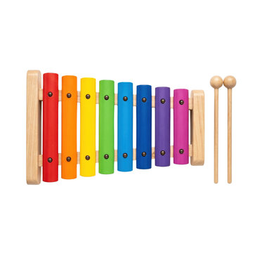 Colorful kids wooden xylophone glockenspiel on transparent background