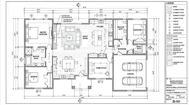 Architectural floor plan of a modern singlestory residential house with garage