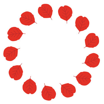 Autumn vector leaves wreath. Circle frame with red fall alder leaves on white background