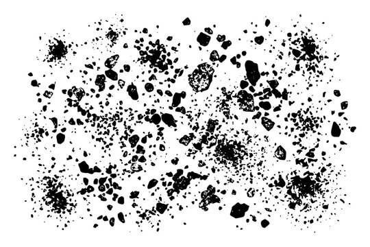 Black ink splatters random pattern on white background.