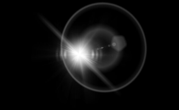 Realistic white light glow ray plasma with circle around, overlay light effect for transition or design, high quality light isolated black background.