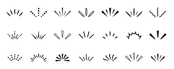Fototapeta premium Doodle sparkle and rays set. Sunburst rays. Elements firework explosion, sun beams, lines, surprise, confetti, decorative, retro style.