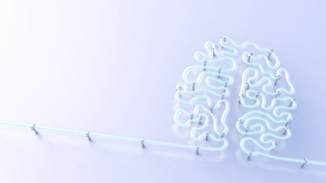 Fluorescent lamps forming brain, 3d rendering