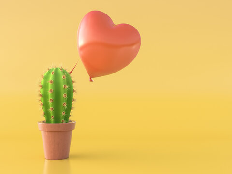 Balloon hovering over a cactus with a red thorn