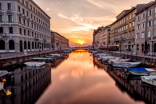 Italy, Trieste, Canal Grande at sunset