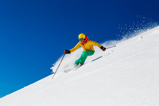 Switzerland, Graubuenden, Obersaxen, female Skier