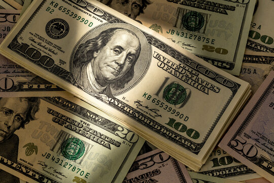 One Hundred US Dollar Notes, close up