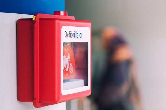 Defibrillator hanging on the wall