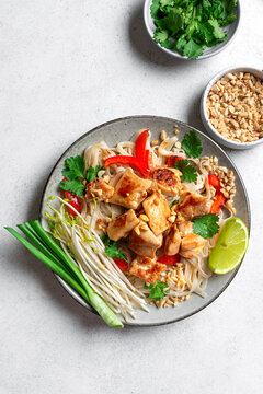 Chicken Pad Thai noodles. Traditional thai meal.