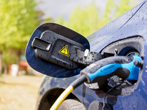 Reloading of an electric car, close-up