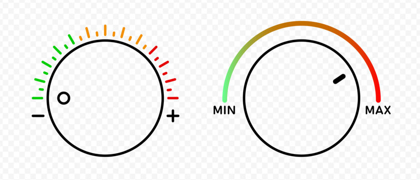 Linear audio volume control interface with min max. Outline volume control 