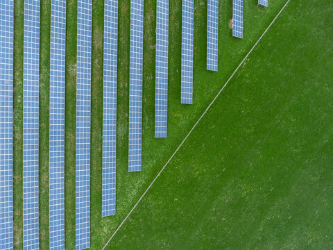 Germany, Bavaria, aerial view of solar panels
