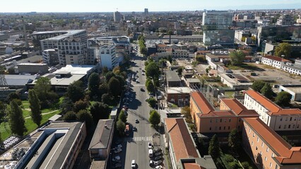 Obraz premium Europe , Italy , Milan - drone aerial view of Symbiosis new modern area in downtown whit new skyline and skyscrapers - Prada Foundation and Scalo Porta Romana Olympic Village 