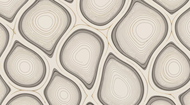 Abstract topographic pattern with organic cell shapes and concentric lines, modern beige and grey texture background