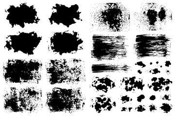 Fototapeta premium Abstract grunge textures set with ink splatter and brush strokes on white background.