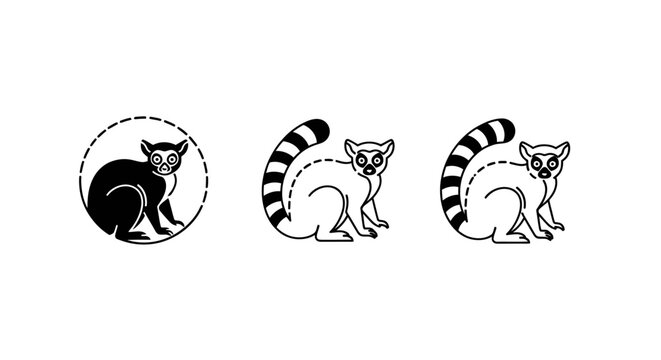 Playful Ring Tailed Cat Illustration Set Black White.