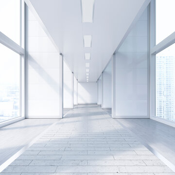 Empty passageway in a modern office building, 3D Rendering