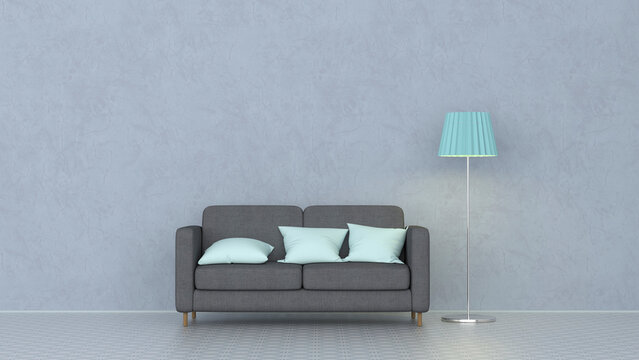 3D rendering, Couch with cushions and floor lamp