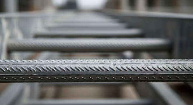 Close-up macro shot of a metal ladder's textured surface, emphasizing industrial construction detail