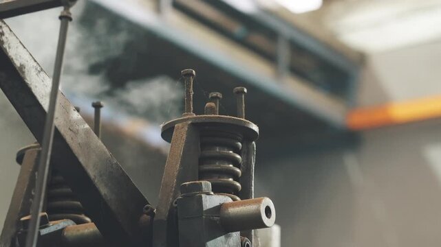 Automatic valves open and close the stream flow, controlling the piston rod and the operation of generator or turbine systems in industrial plants. Footage factory and industrial 