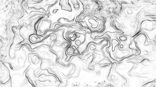 Monochrome Topographic Wave Line Art Draping
&bull;	Description: Abstract black and white background with fine liquid contour lines. Beautiful topographical sketch texture and marble patterns create an ele