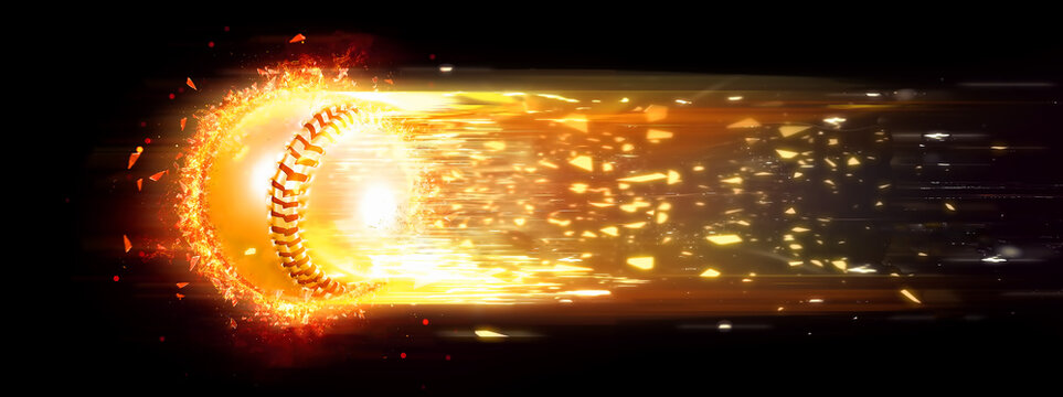 火炎を噴射して高速で飛行する野球ボールの3dイラスト