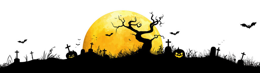 Obraz premium Pumpkins and gravestones by moonlight, created with AI, PNG