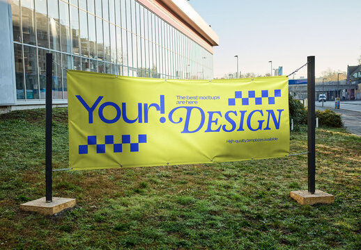 Mockup Of Customized Hanging Banner On Grass