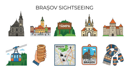 Brasov Sightseeing Collection Featuring Landmarks and Attractions. © zyaa